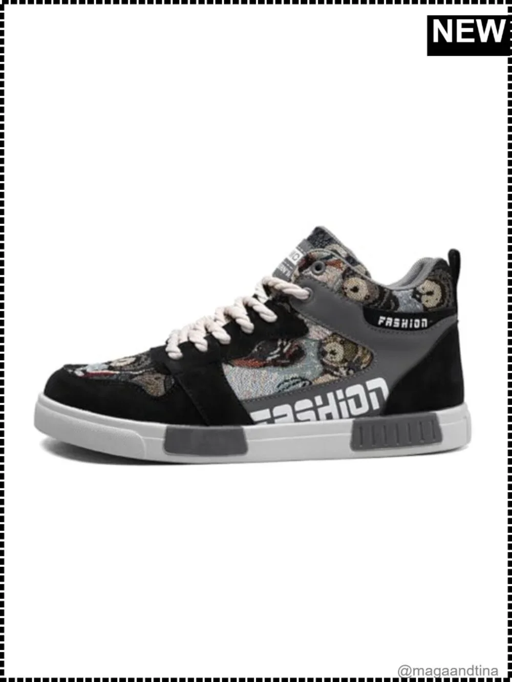 Men's High Top PU Skateboarding Sneakers Lace Up Athletic Shoes